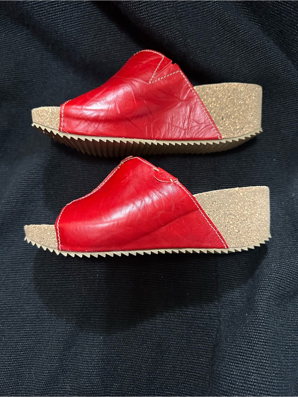 Josef Seibel Red Leather Open Toe Slip On Mule Sandals / 38 or 7.5 USA Wedge